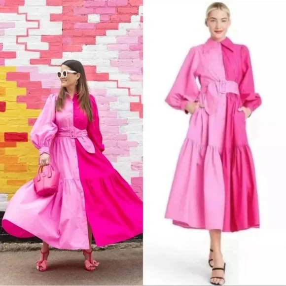 Christopher John Rogers x Target Two-Tone Pink Maxi Shirt Dress - Picture 1 of 3